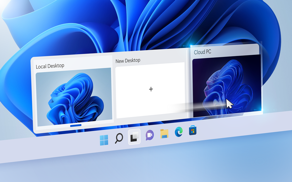 Stylized depiction showing how easy it is to switch between Cloud PC and local desktop with Windows 365