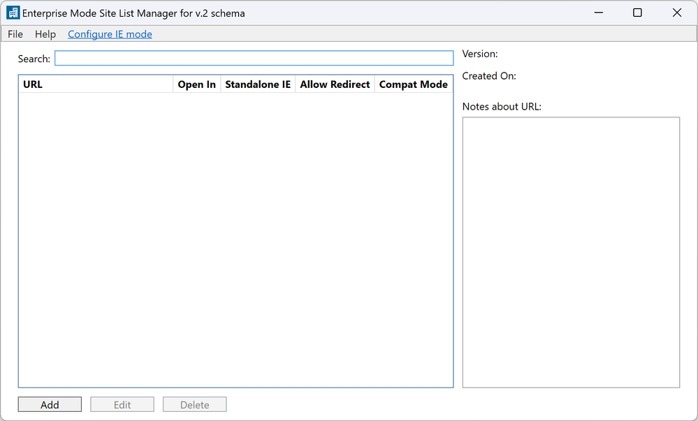 Enterprise Mode Site List Manager (schema v.2) tool