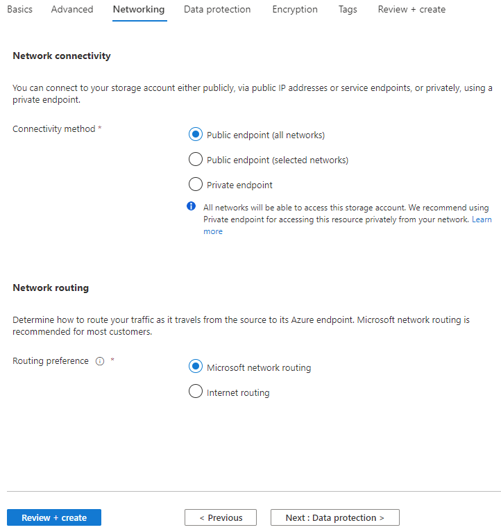 Storage account - Network connectivity