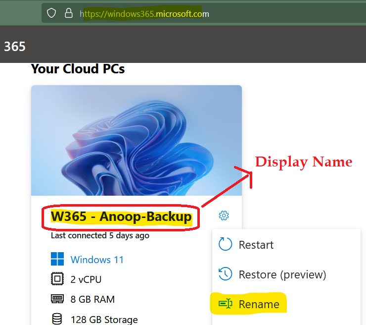 Cloud PC Display Name Vs. Computer Name | Microsoft Community Hub