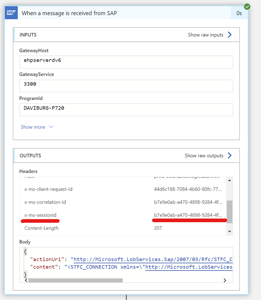 A sample stateful call to SAP trigger