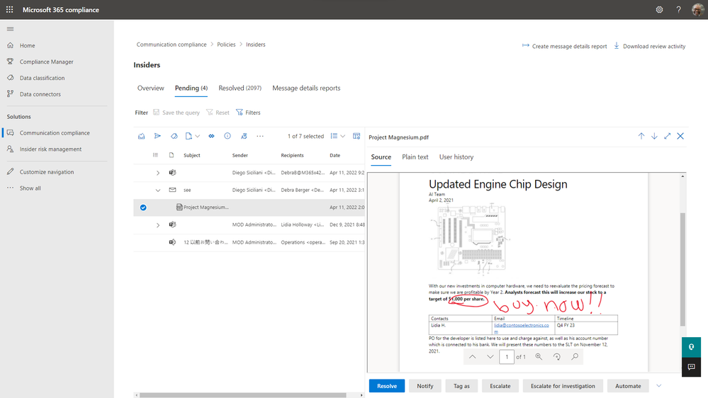 Investigator view of Optical Character Recognition extracting handwritten text from images.