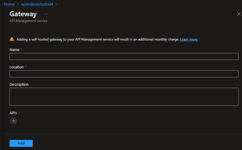 Adicionando um novo gateway, no use letras em maiúsculo, isso gera um erro na hora de aplicar o deployment no AKS.