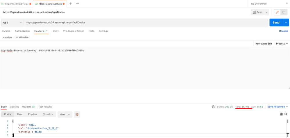 Teste no postman no gateway na nuvem.
