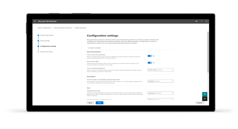 Simplified security configuration experience to help reduce complexity in securing devices.