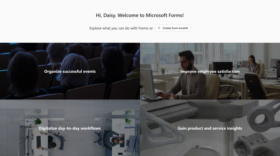 An image containing category options available in the template gallery when creating a new form.