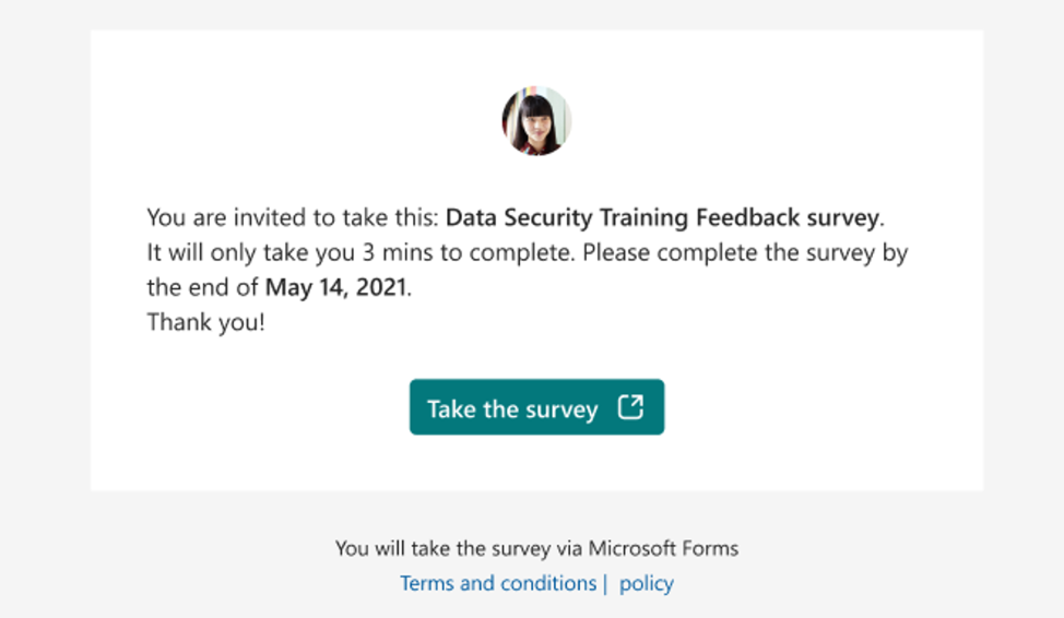 An image providing an example of an invitation email informing users how to access the form directly.