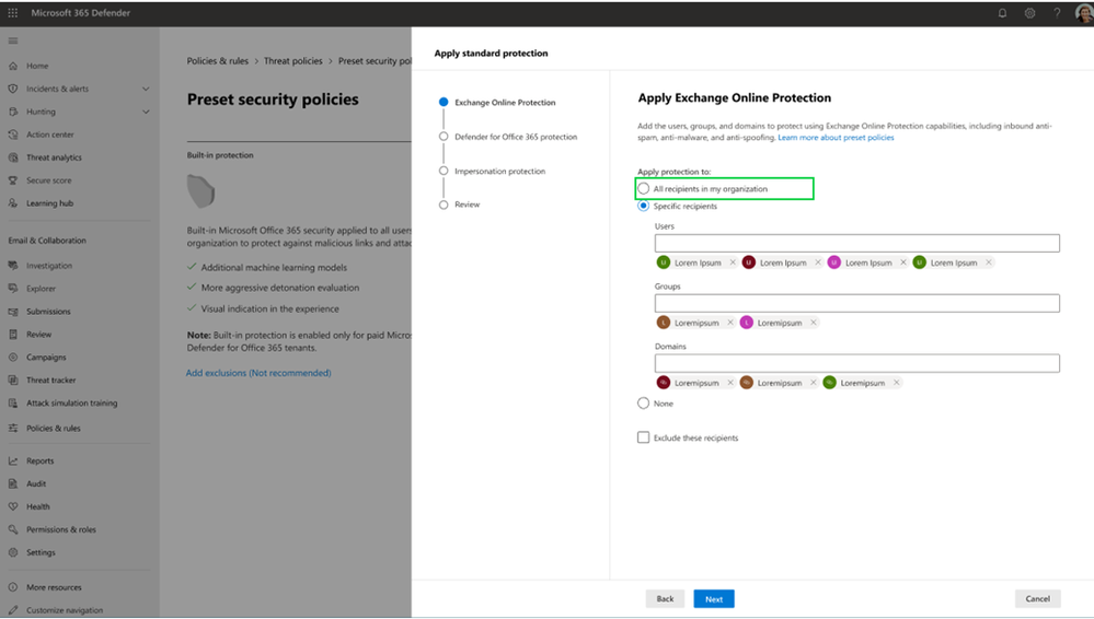 Figure 2. Exchange Online Protection (all recipients)
