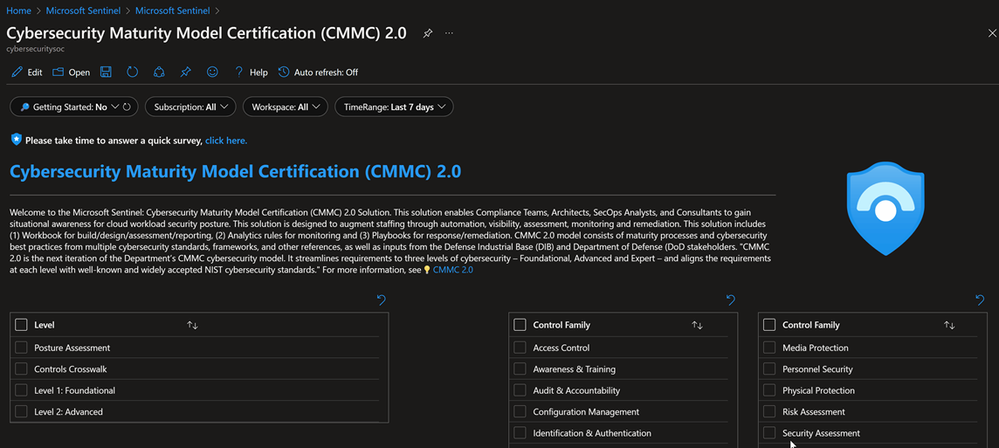 Microsoft Sentinel: CMMC 2.0 Workbook
