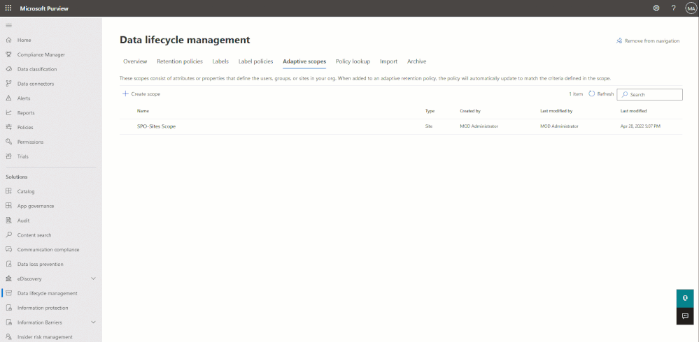 The scope details populate after about 24-48 hours and allow visibility into objects that match the scope's query.