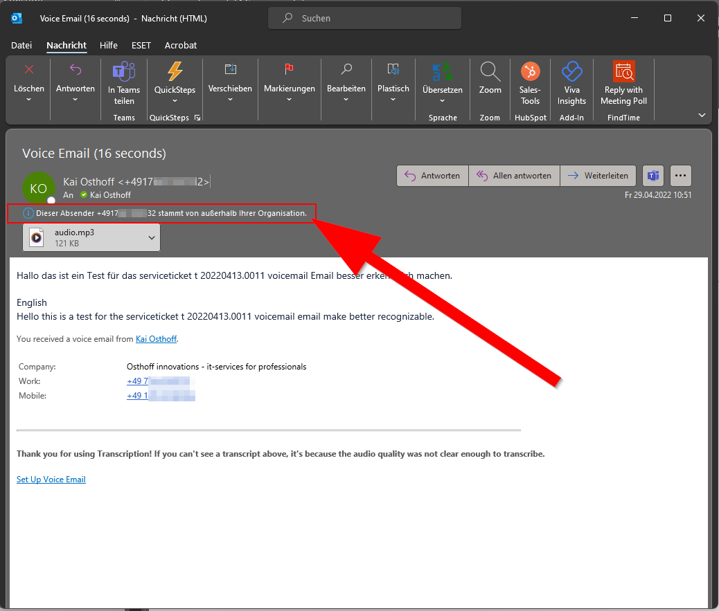 Voicemails marked as EXTERNAL MESSAGES - Prevent Phishing but how ...