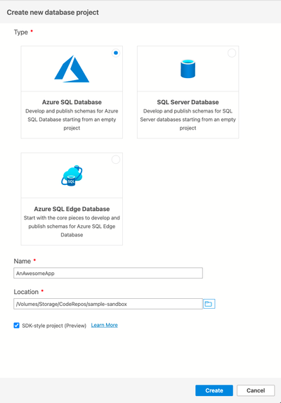 Create new SDK-style SQL project in Azure Data Studio