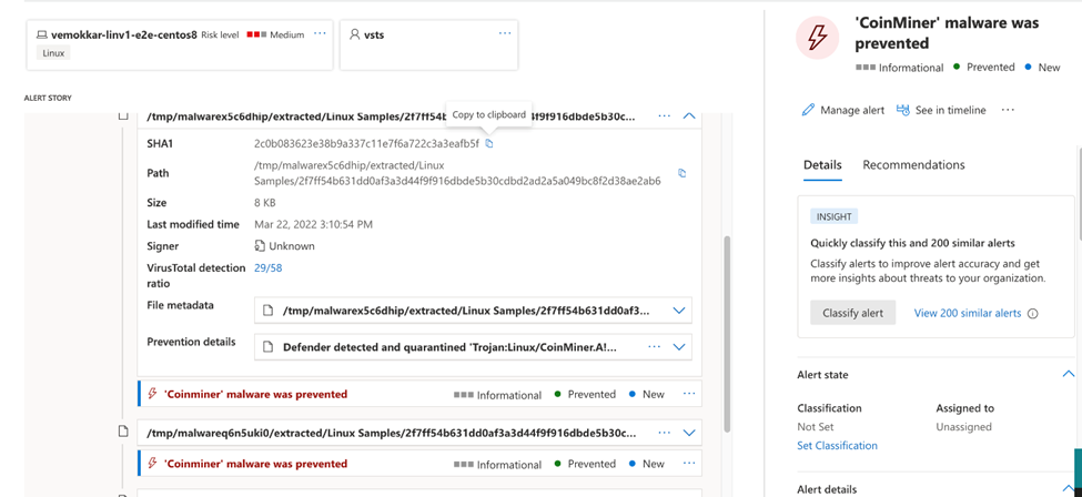 Screenshot showing an alert in the portal with the new naming convention