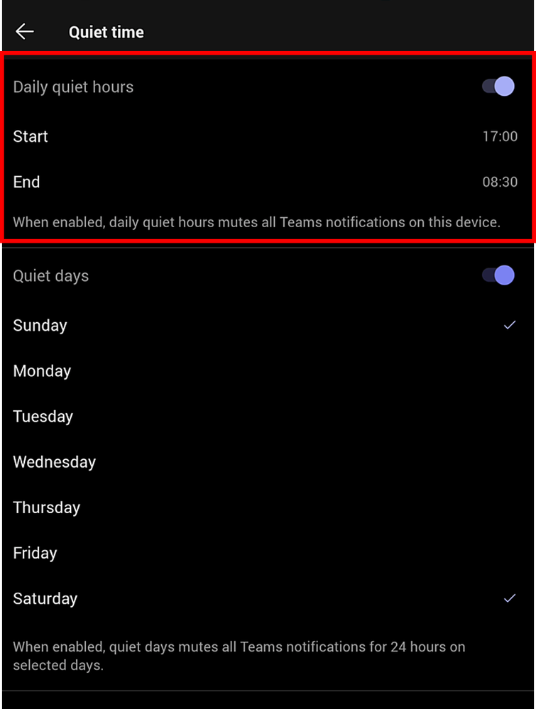 Figure 3. Use Quiet hours and Quiet days.