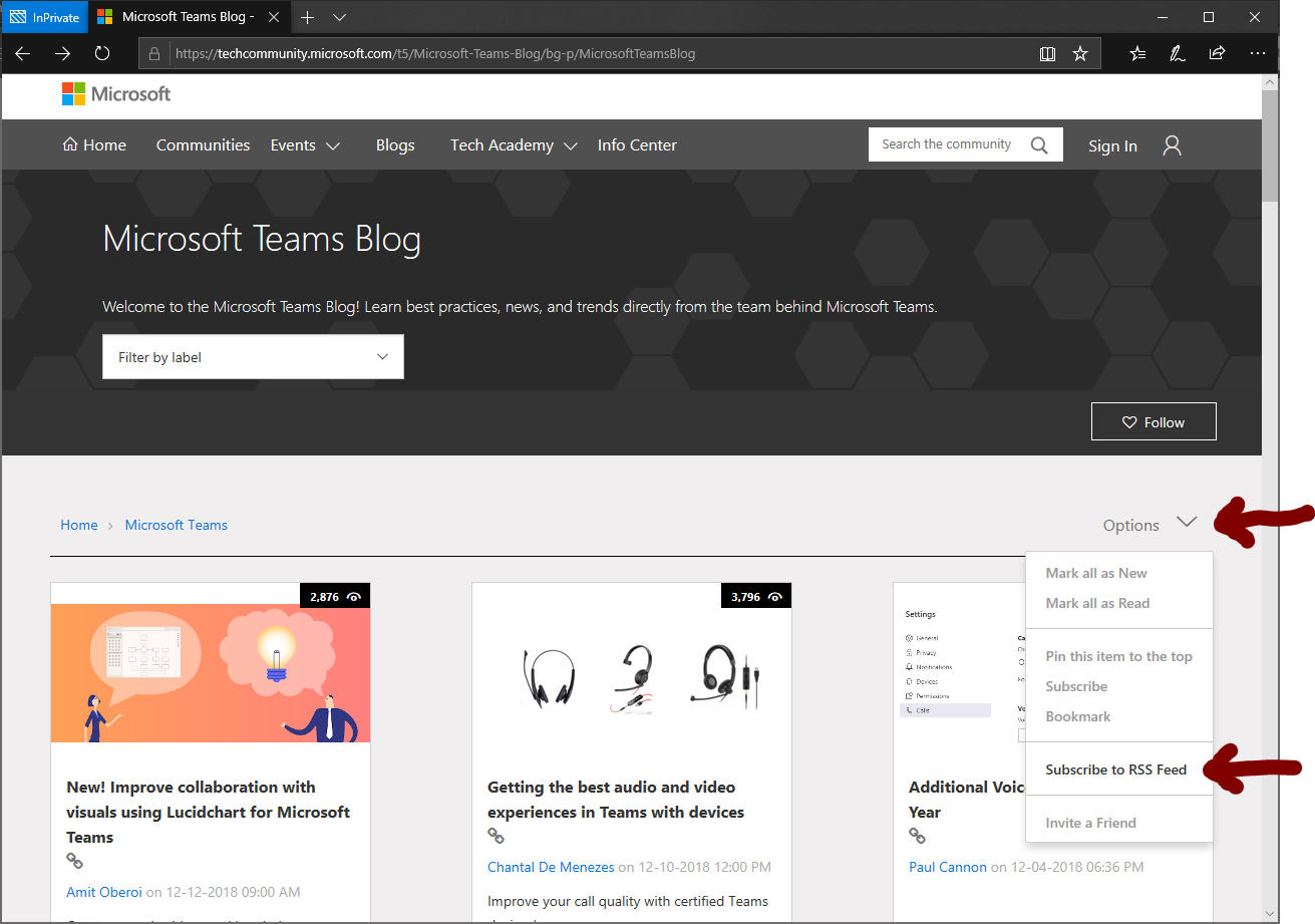 Staying up to date using RSS. And Yammer. And Microsoft Teams ...
