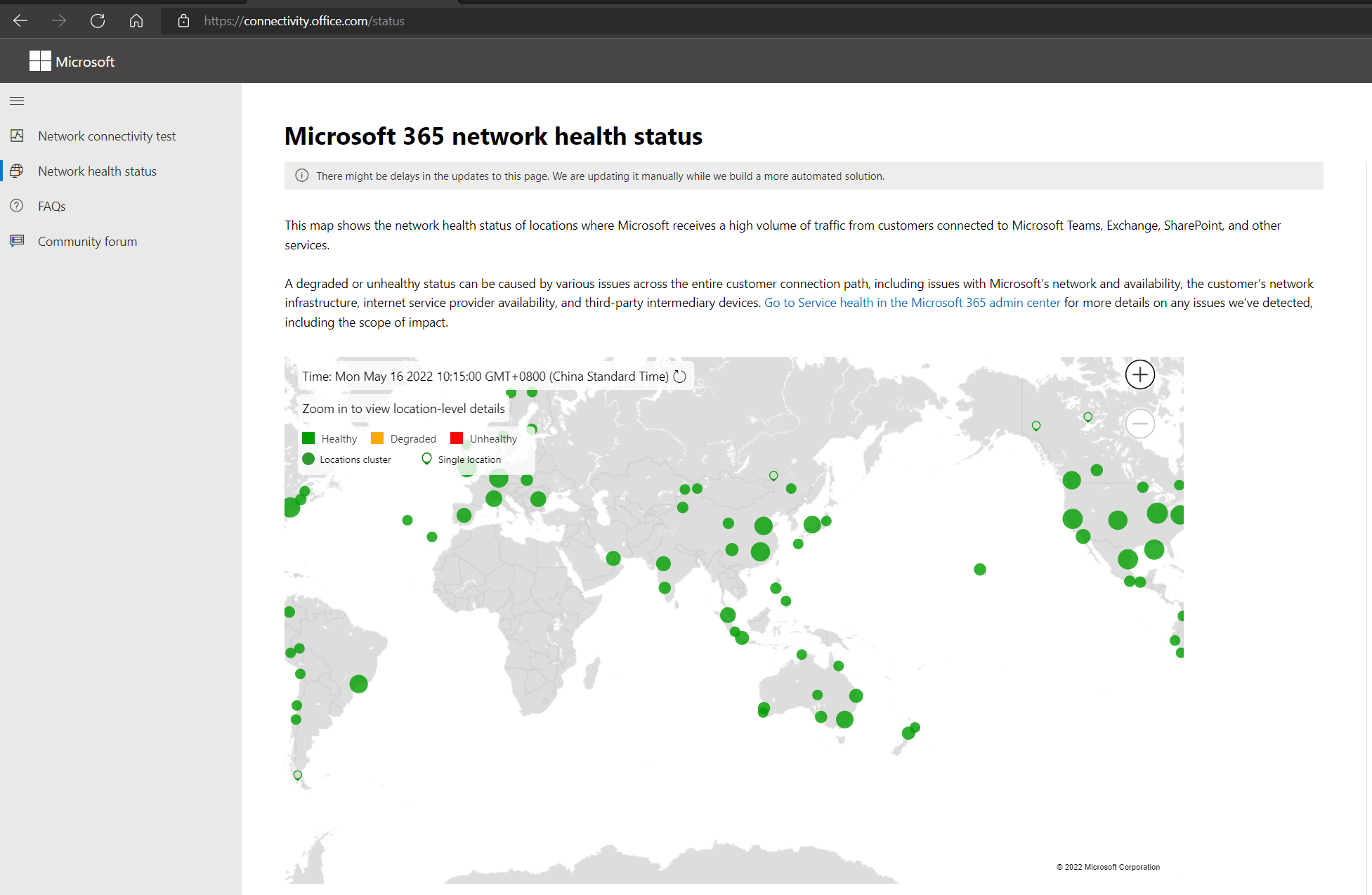 MICROSOFT 365 NETWORK HEALTH STATUS intelligence overview