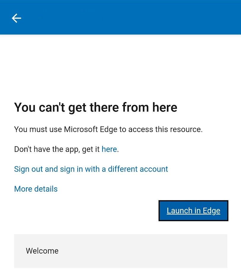 After clicking "Sign In" - Launch in Edge page is presented.