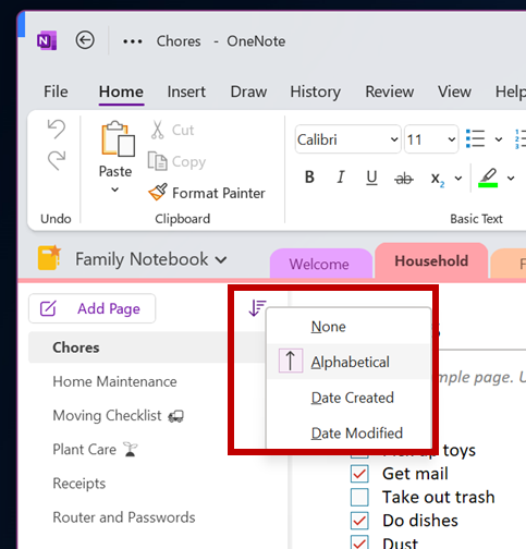 demo of page sorting