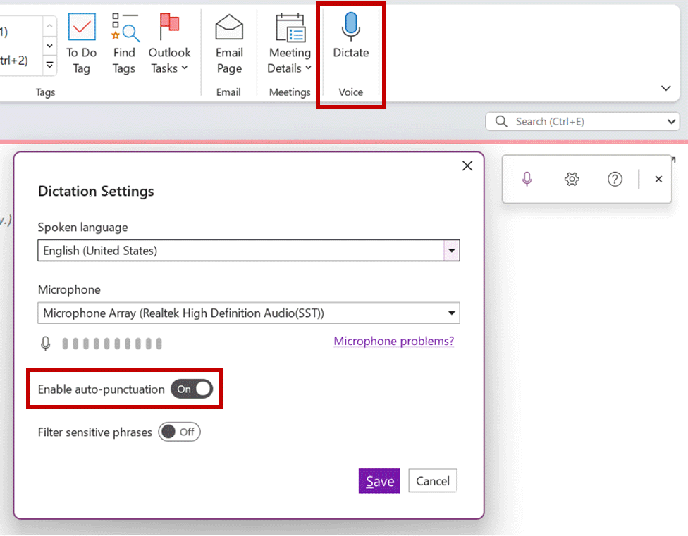 demo of the dictation feature