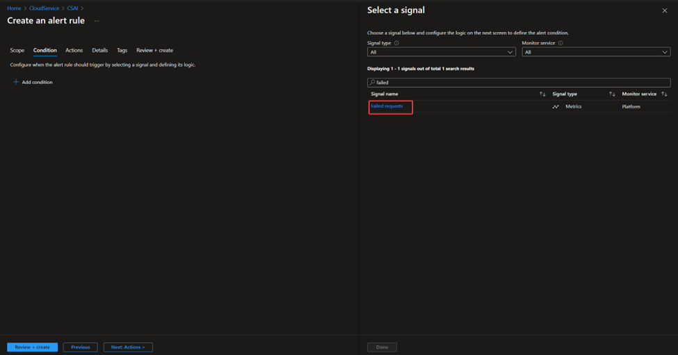 Signal setting of Alert Rule