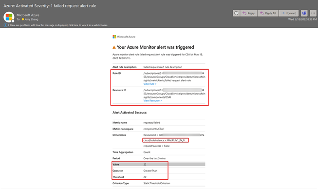 Alert email notification example