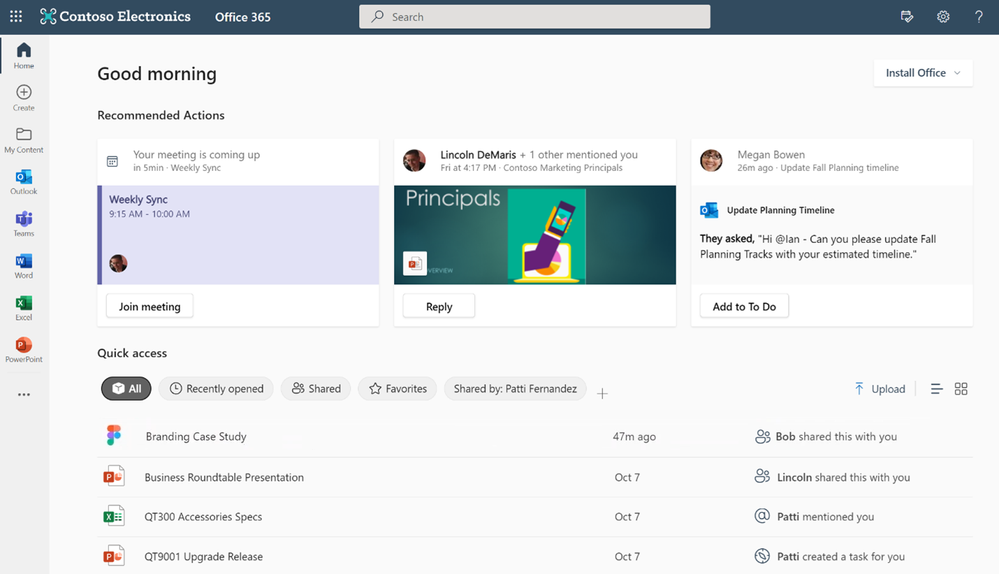 Office.com showing a Figma file indexed through a Graph connector