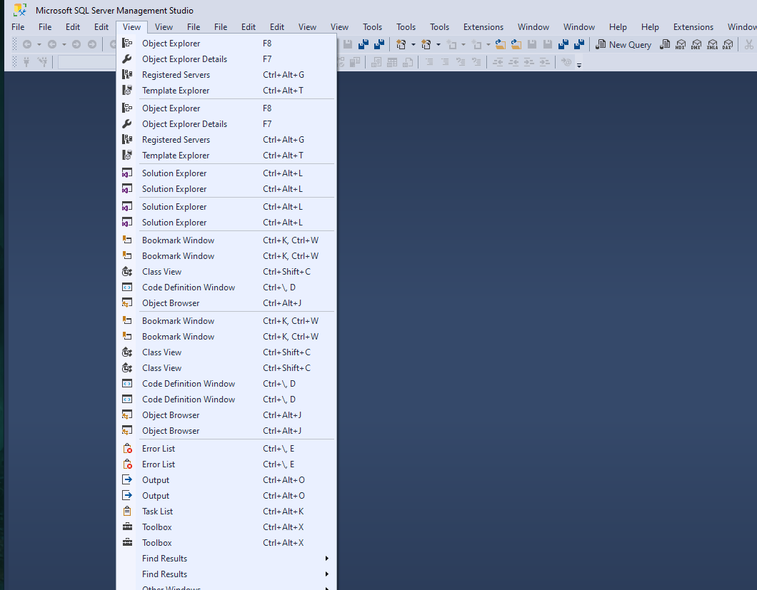 SSMS toolbar buttons repeating several times | Microsoft Community Hub
