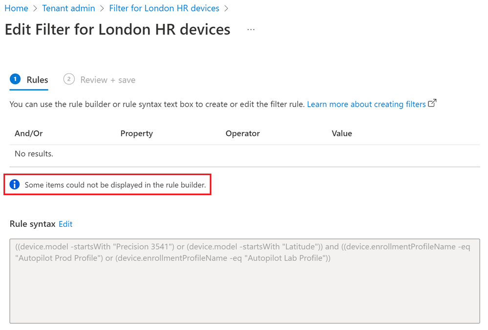 Editing the rule syntax removes the option to use the rule builder.