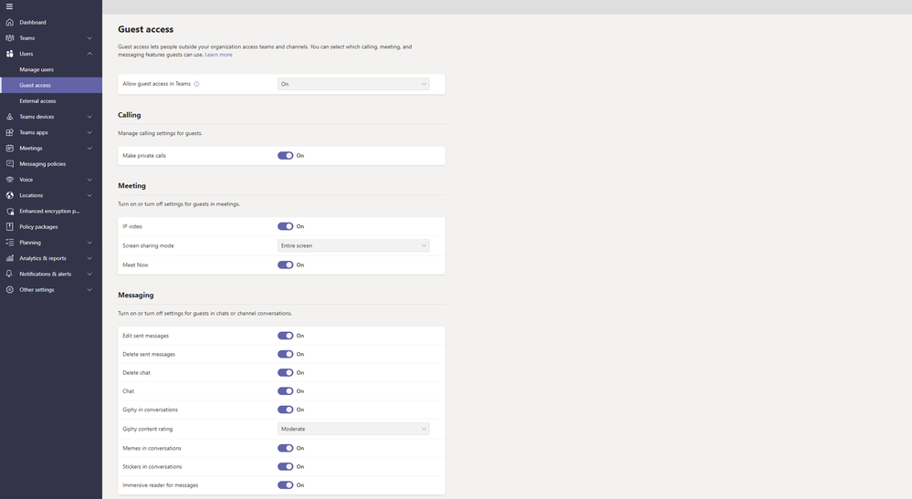 Figure 4: guest access in Teams admin center
