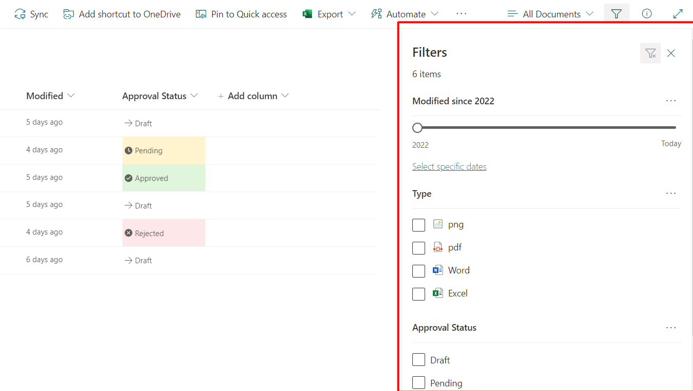 Permanently fix the filter panel in SharePoint Online Library ...