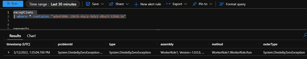 Exception in Application Insight Logs with custom ID