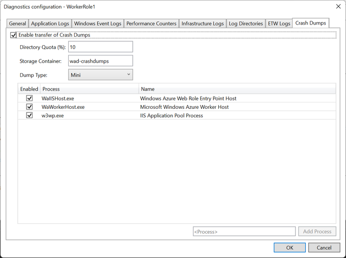 Dump file setting in Diagnostic Setting
