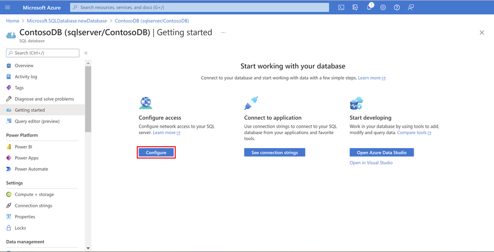 Select the ‘Configure’ button to configure various server-level networking settings