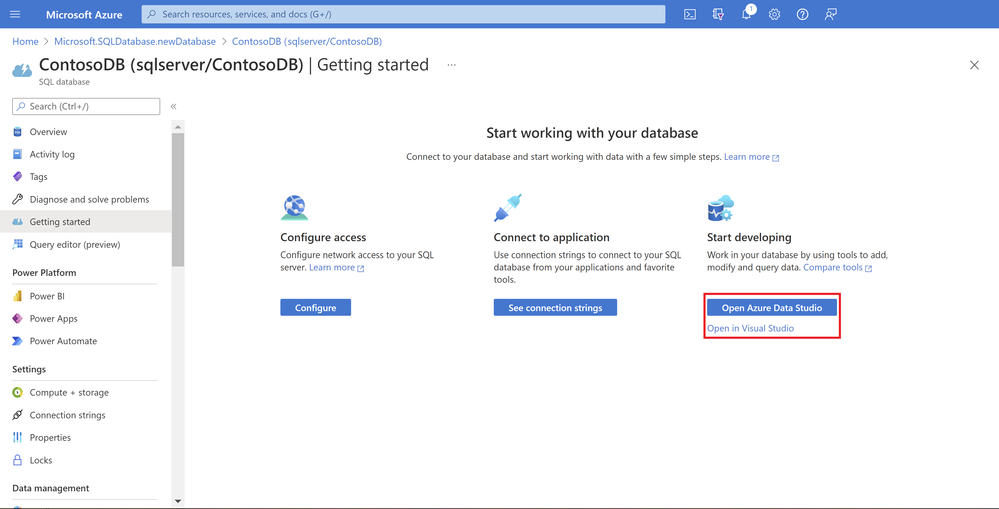 Select your favorite tool to start developing with your newly created SQL Database