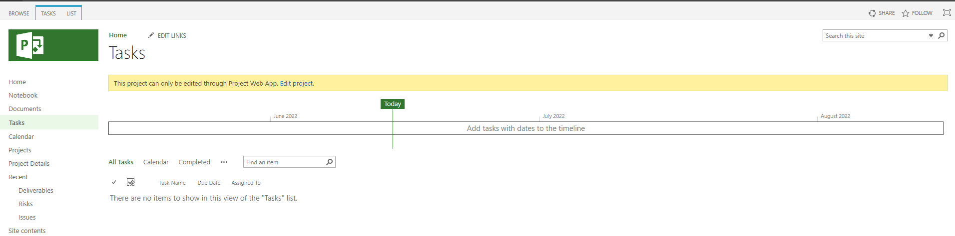 Tasks not showing on PWA Project SharePoint Site? | Microsoft Community Hub