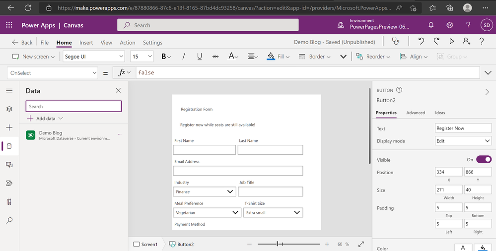Picture showing available datasources in a PowerApp