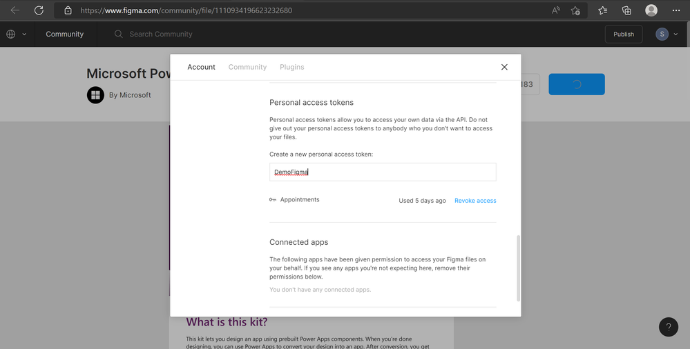 Picture showing Figma personal access token creation