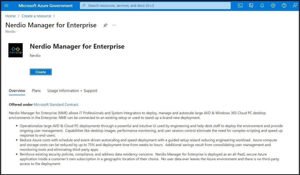 Nerdio Manager in Azure Gov Marketplace