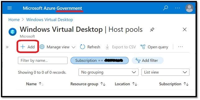 Create Host Pool in Gov - With VMs