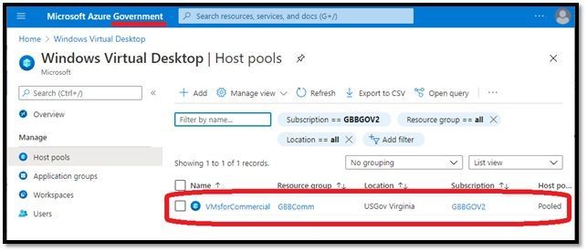 Full Host Pool (for now) in Gov