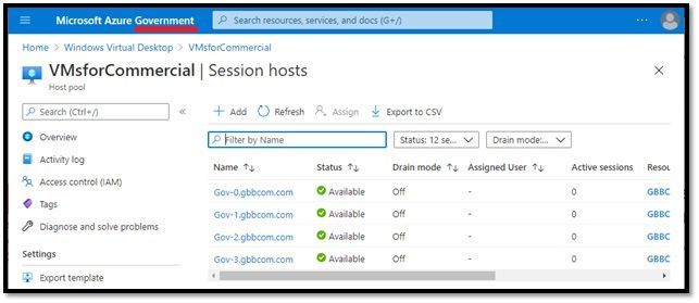VMs Running in Gov