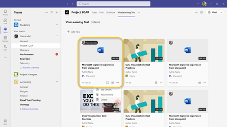 Screenshot of bring your own content in Viva Learning learning tab
