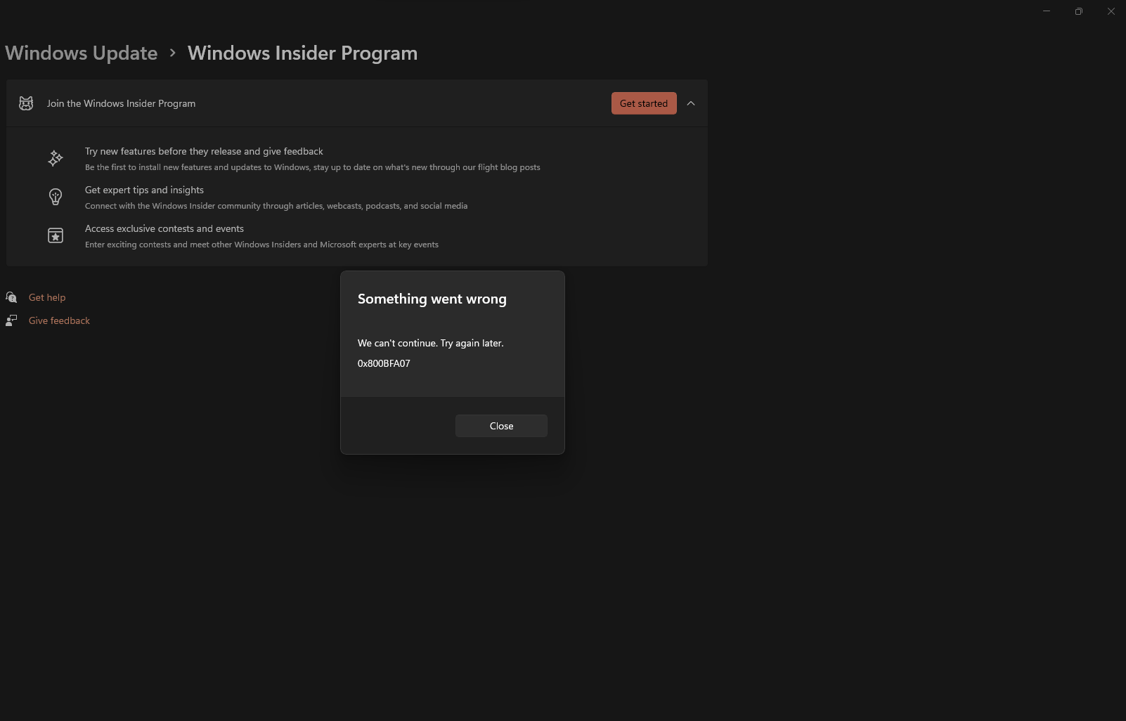Insider program join error 0x800BFA07 (WIN 11) | Microsoft Community Hub