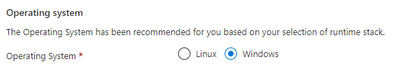 Azure screenshot showing Windows as selected OS