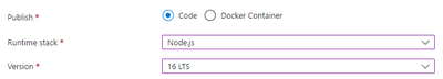 Azure screenshot showing the runtime settings