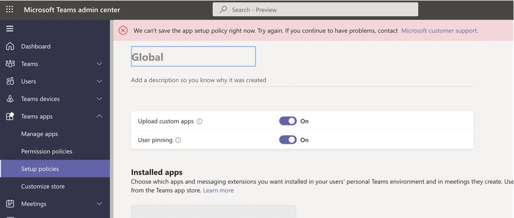 Teams: Custom Policy error