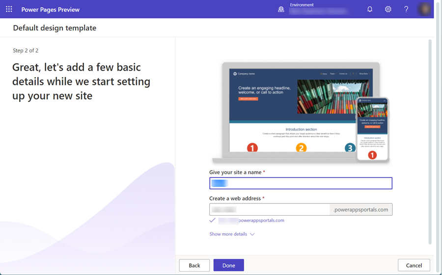 A picture showing how to provision a site on Power Pages