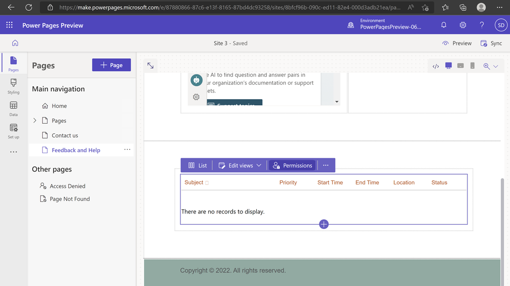 A picture showing the Permissions option on the List view