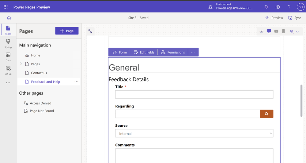A picture showing the newly added Feedback form