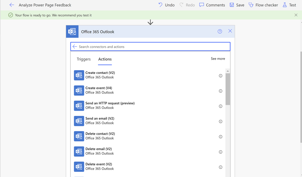 A picture showing how to add Office 365 actions in Power Automate flow
